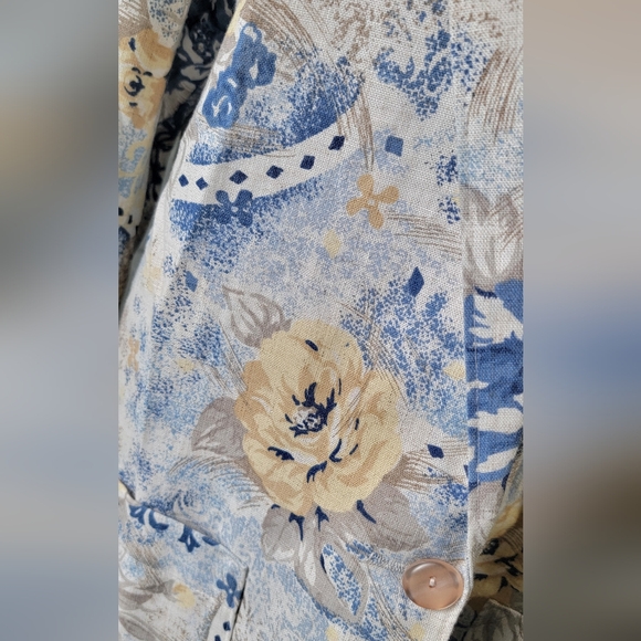 Vintage 80's Oversized Blazer Women's 12 Cream Blue & Yellow Floral Lightweight - Picture 7 of 12